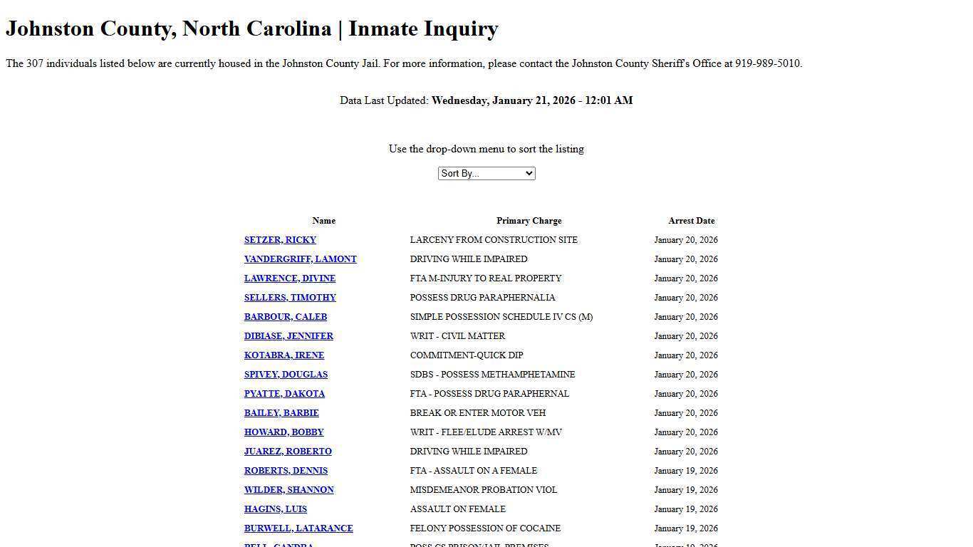 Johnston County, North Carolina | Inmate Inquiry